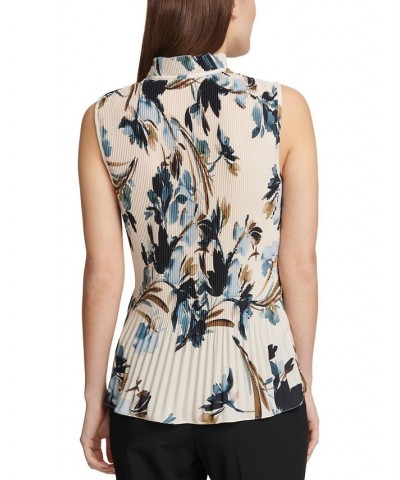 Pleated Floral-Print Sleeveless Blouse Pearl $35.55 Tops