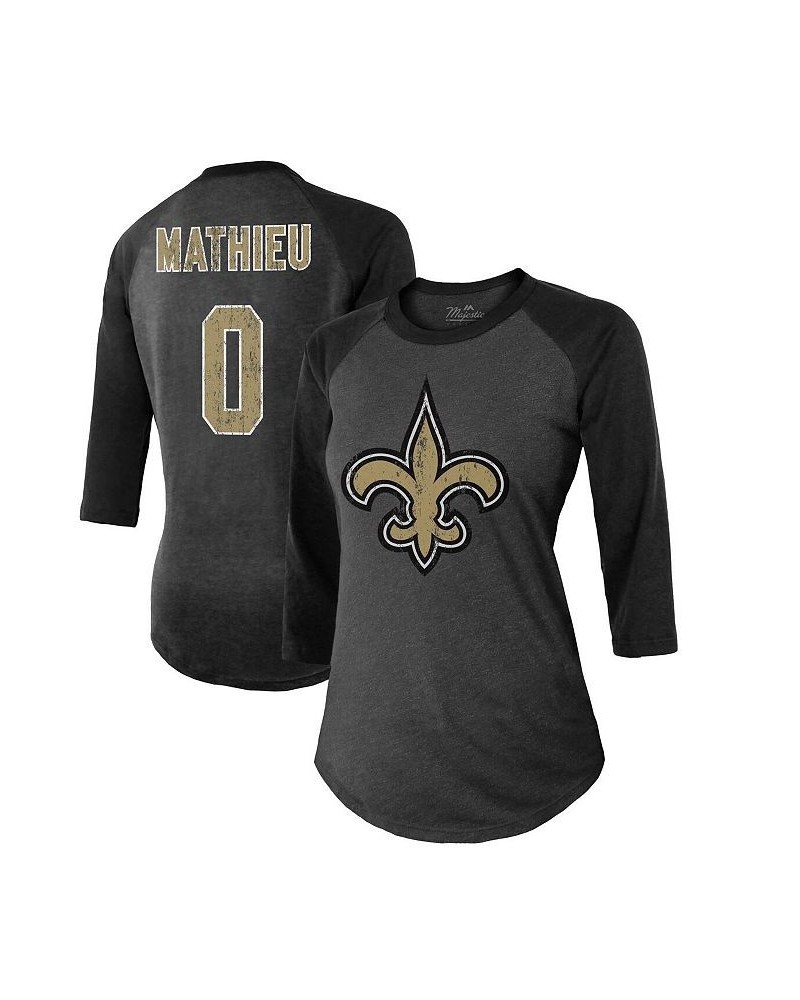 Women's Threads Tyrann Mathieu Black New Orleans Saints Name & Number Raglan 3/4 Sleeve T-shirt Black $27.60 Tops