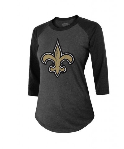 Women's Threads Tyrann Mathieu Black New Orleans Saints Name & Number Raglan 3/4 Sleeve T-shirt Black $27.60 Tops