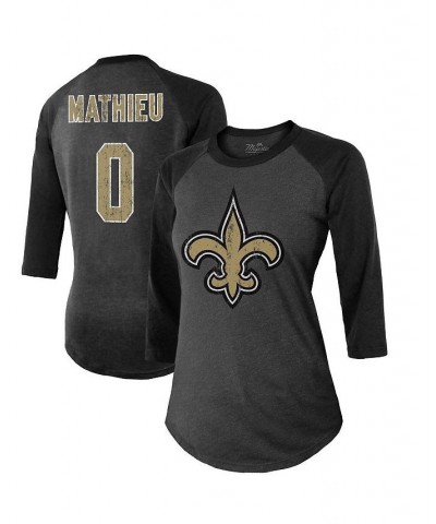 Women's Threads Tyrann Mathieu Black New Orleans Saints Name & Number Raglan 3/4 Sleeve T-shirt Black $27.60 Tops