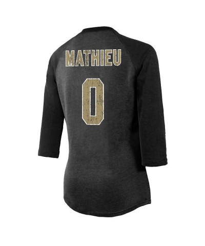 Women's Threads Tyrann Mathieu Black New Orleans Saints Name & Number Raglan 3/4 Sleeve T-shirt Black $27.60 Tops