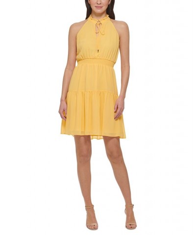 Smocked Chiffon Fit & Flare Dress Yellow $63.64 Dresses