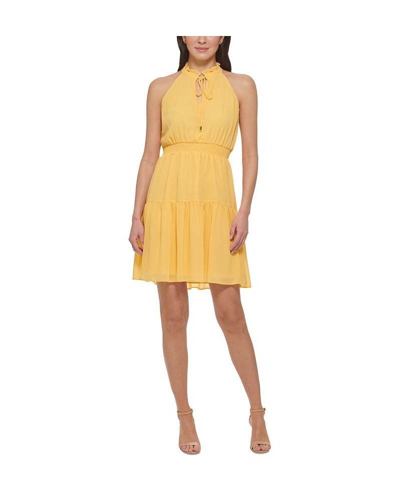 Smocked Chiffon Fit & Flare Dress Yellow $63.64 Dresses