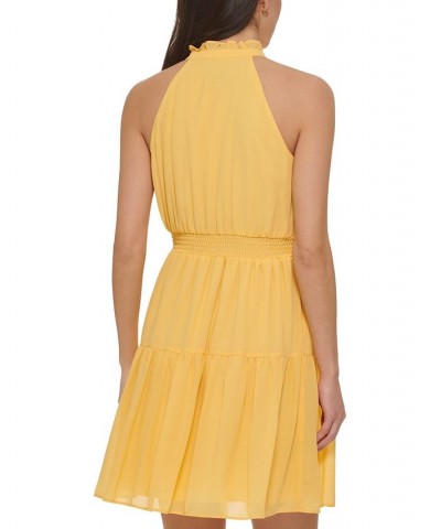 Smocked Chiffon Fit & Flare Dress Yellow $63.64 Dresses