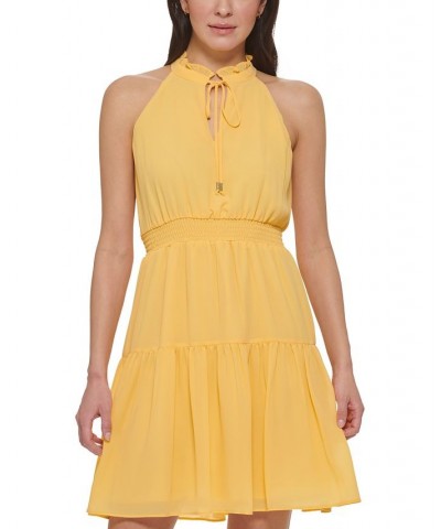 Smocked Chiffon Fit & Flare Dress Yellow $63.64 Dresses