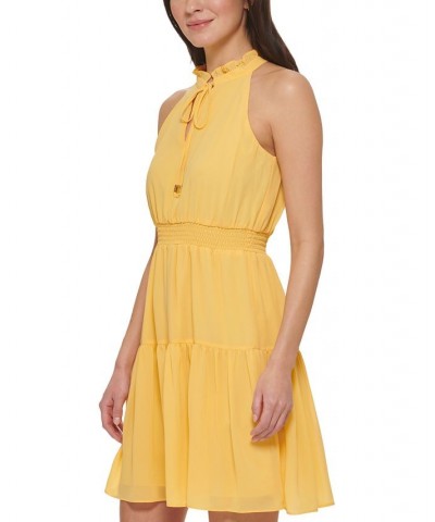 Smocked Chiffon Fit & Flare Dress Yellow $63.64 Dresses