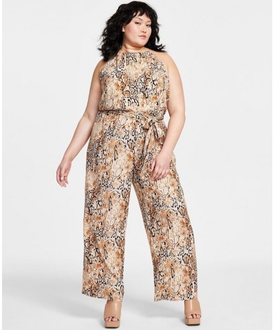 Plus Size Sleeveless Snake-Print Jumpsuit Barley Field Multi $35.70 Pants