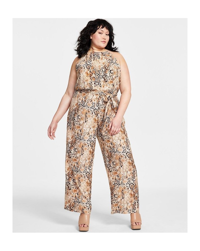 Plus Size Sleeveless Snake-Print Jumpsuit Barley Field Multi $35.70 Pants