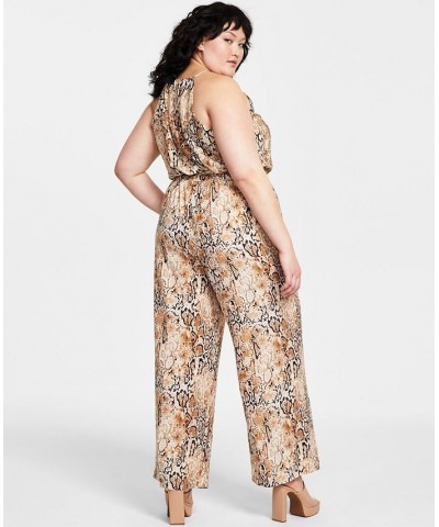 Plus Size Sleeveless Snake-Print Jumpsuit Barley Field Multi $35.70 Pants