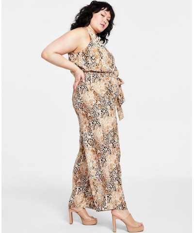 Plus Size Sleeveless Snake-Print Jumpsuit Barley Field Multi $35.70 Pants