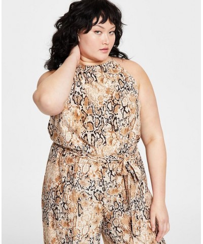 Plus Size Sleeveless Snake-Print Jumpsuit Barley Field Multi $35.70 Pants