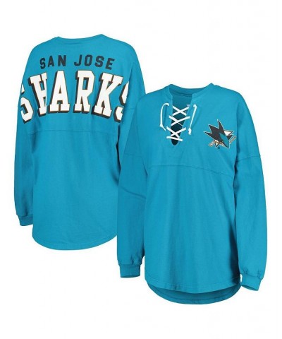 Women's Branded Teal San Jose Sharks Spirit Lace-Up V-Neck Long Sleeve Jersey T-shirt Teal $27.60 Tops