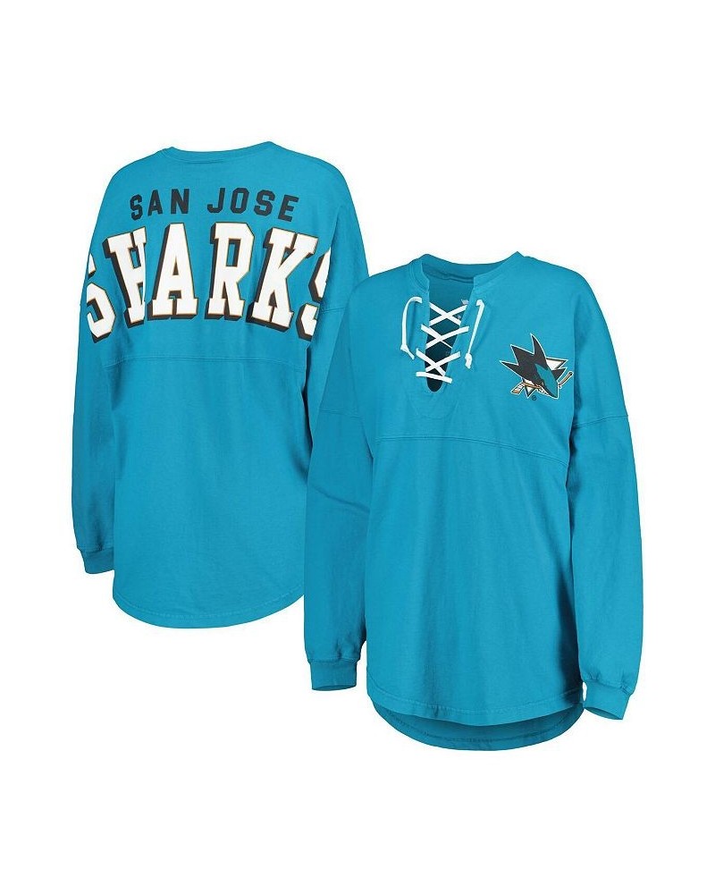 Women's Branded Teal San Jose Sharks Spirit Lace-Up V-Neck Long Sleeve Jersey T-shirt Teal $27.60 Tops