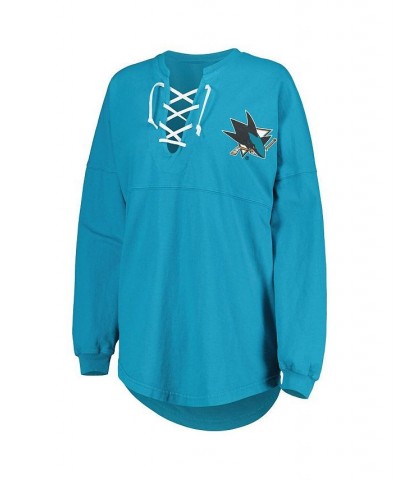 Women's Branded Teal San Jose Sharks Spirit Lace-Up V-Neck Long Sleeve Jersey T-shirt Teal $27.60 Tops