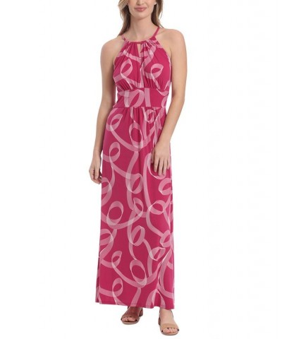 Petite Halter Keyhole Printed Maxi Dress Pink $53.46 Dresses