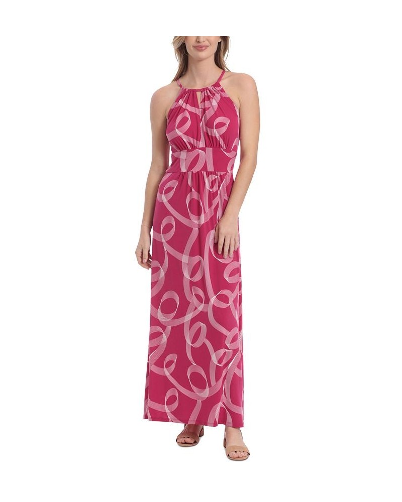 Petite Halter Keyhole Printed Maxi Dress Pink $53.46 Dresses