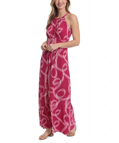 Petite Halter Keyhole Printed Maxi Dress Pink $53.46 Dresses