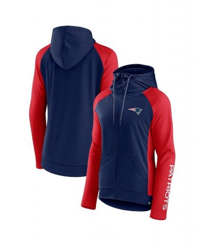 Women's Branded Navy Red New England Patriots End Around Raglan Full-Zip Hoodie Blue $28.06 Sweatshirts