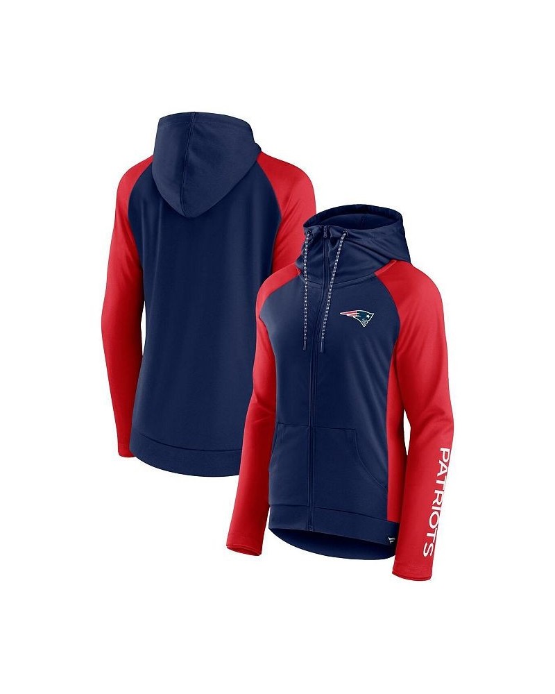 Women's Branded Navy Red New England Patriots End Around Raglan Full-Zip Hoodie Blue $28.06 Sweatshirts