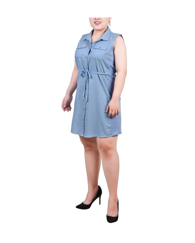 Plus Size Sleeveless Belted Chambray Dress Light Denim $16.60 Dresses