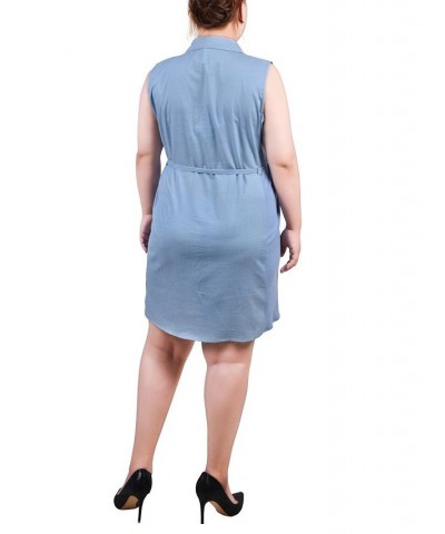 Plus Size Sleeveless Belted Chambray Dress Light Denim $16.60 Dresses