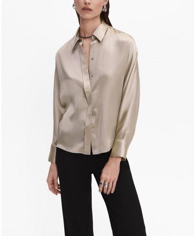 Women's Silk Shirt Light Heather Gray $51.80 Tops