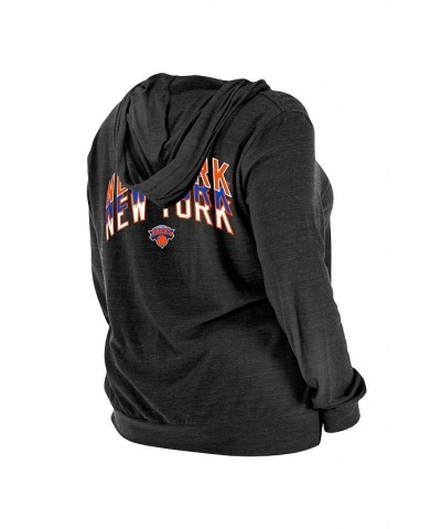 Women's Black New York Knicks Plus Size 2022/23 City Edition Bi-Blend Long Sleeve Hoodie T-shirt Black $29.67 Tops