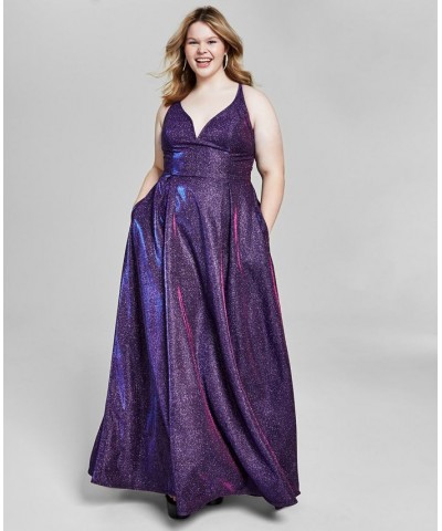 Trendy Plus Size Metallic A-Line Gown Grape $52.47 Dresses