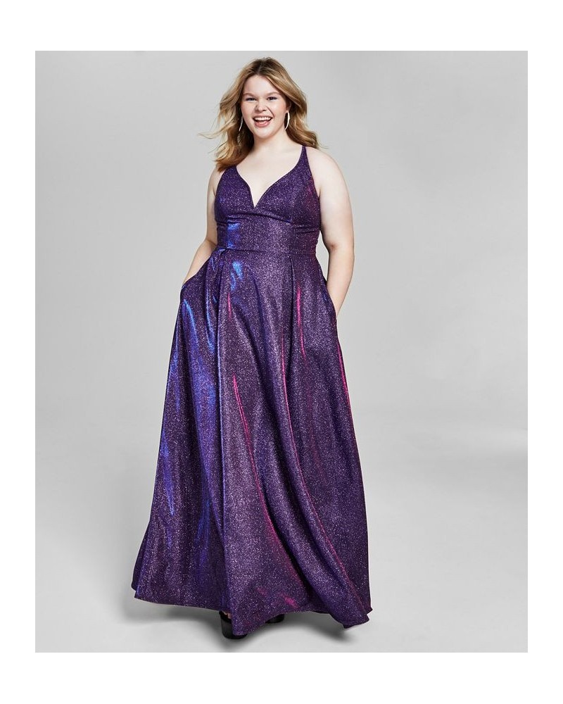 Trendy Plus Size Metallic A-Line Gown Grape $52.47 Dresses