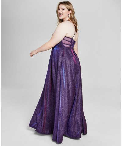 Trendy Plus Size Metallic A-Line Gown Grape $52.47 Dresses