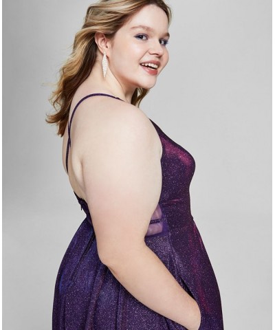 Trendy Plus Size Metallic A-Line Gown Grape $52.47 Dresses