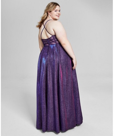 Trendy Plus Size Metallic A-Line Gown Grape $52.47 Dresses