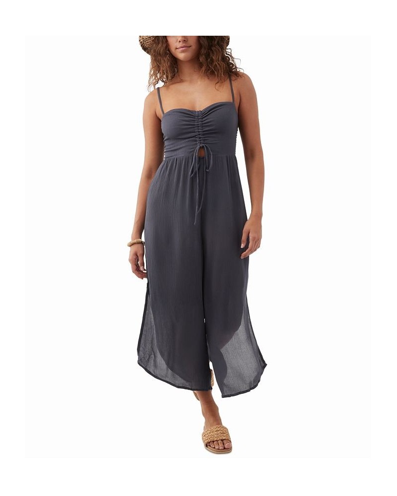 Juniors' Keiko Shirred-Front Slit-Hem Jumpsuit Charcoal $36.84 Pants