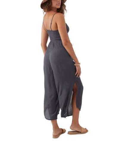 Juniors' Keiko Shirred-Front Slit-Hem Jumpsuit Charcoal $36.84 Pants