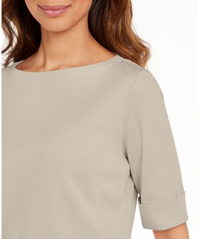 Petite Cotton Elbow-Sleeve T-Shirt Pebble $10.08 Tops