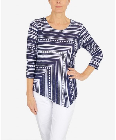 Petite Spliced Dot Asymmetric Top Navy, White $36.84 Tops