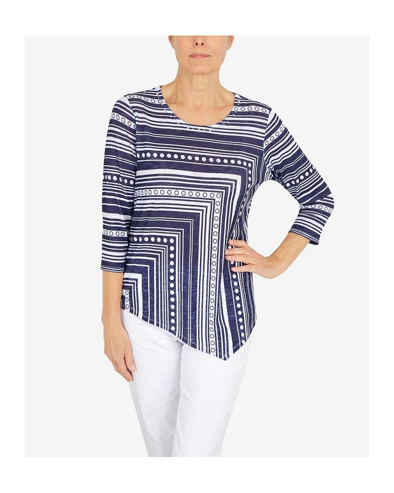 Petite Spliced Dot Asymmetric Top Navy, White $36.84 Tops