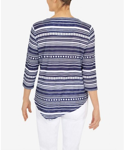 Petite Spliced Dot Asymmetric Top Navy, White $36.84 Tops