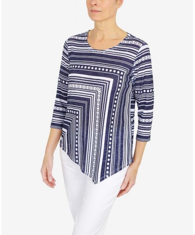 Petite Spliced Dot Asymmetric Top Navy, White $36.84 Tops