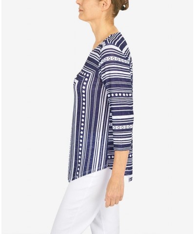 Petite Spliced Dot Asymmetric Top Navy, White $36.84 Tops