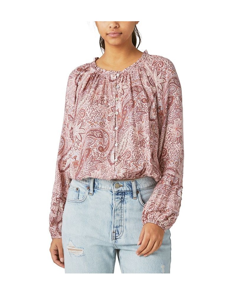 Women's Long-Sleeve Bubble-Hem Blouse Pink $37.59 Tops