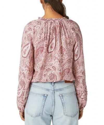 Women's Long-Sleeve Bubble-Hem Blouse Pink $37.59 Tops