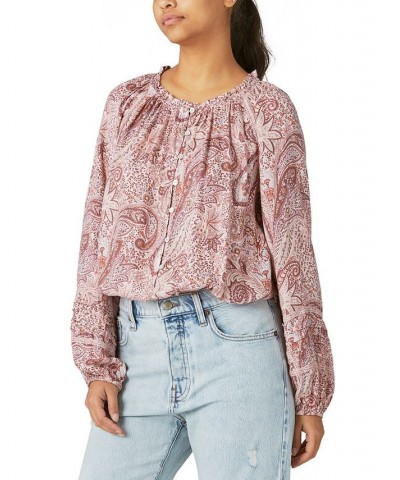 Women's Long-Sleeve Bubble-Hem Blouse Pink $37.59 Tops