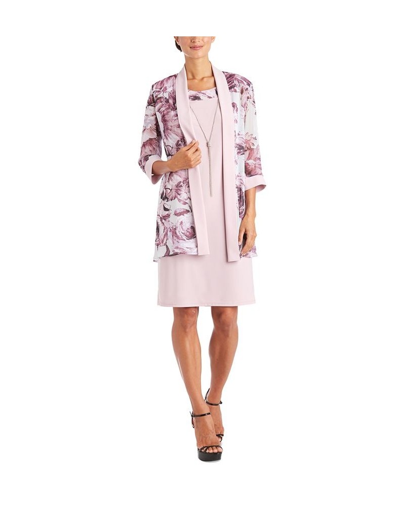 Women's Printed Chiffon Jacket & Dress Rose $31.85 Dresses