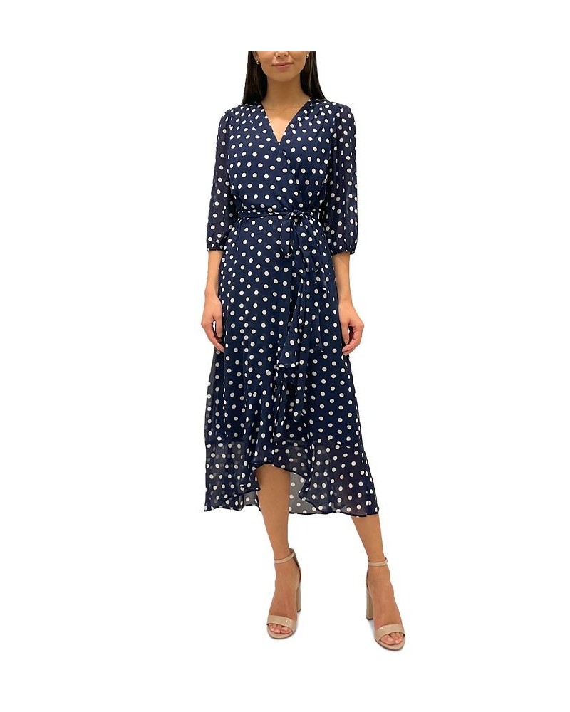 Women's Polka-Dot Faux-Wrap Dress Navy/white $39.16 Dresses