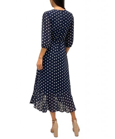 Women's Polka-Dot Faux-Wrap Dress Navy/white $39.16 Dresses