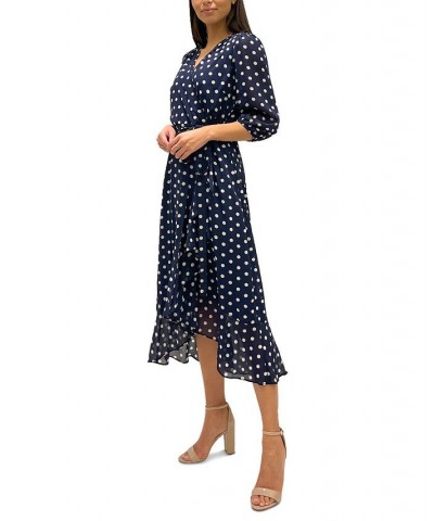 Women's Polka-Dot Faux-Wrap Dress Navy/white $39.16 Dresses