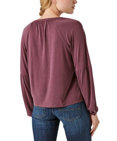 Women's Sandwash Button-Up Split-Neck Top Brown $42.96 Tops