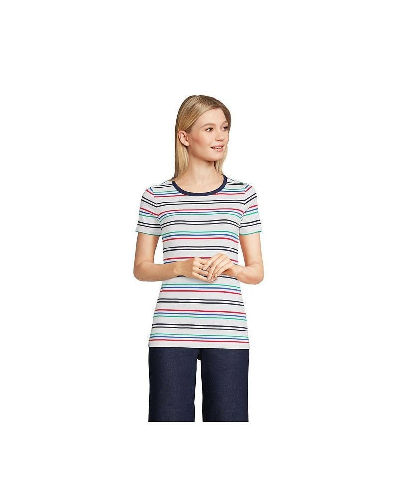 Women's Petite Cotton Rib Short Sleeve Crewneck T-shirt Navy/glade green palm foliage $17.61 Tops