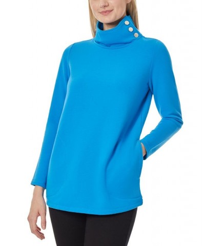 Women's Mock Neck Pullover Top Blue $21.39 Tops